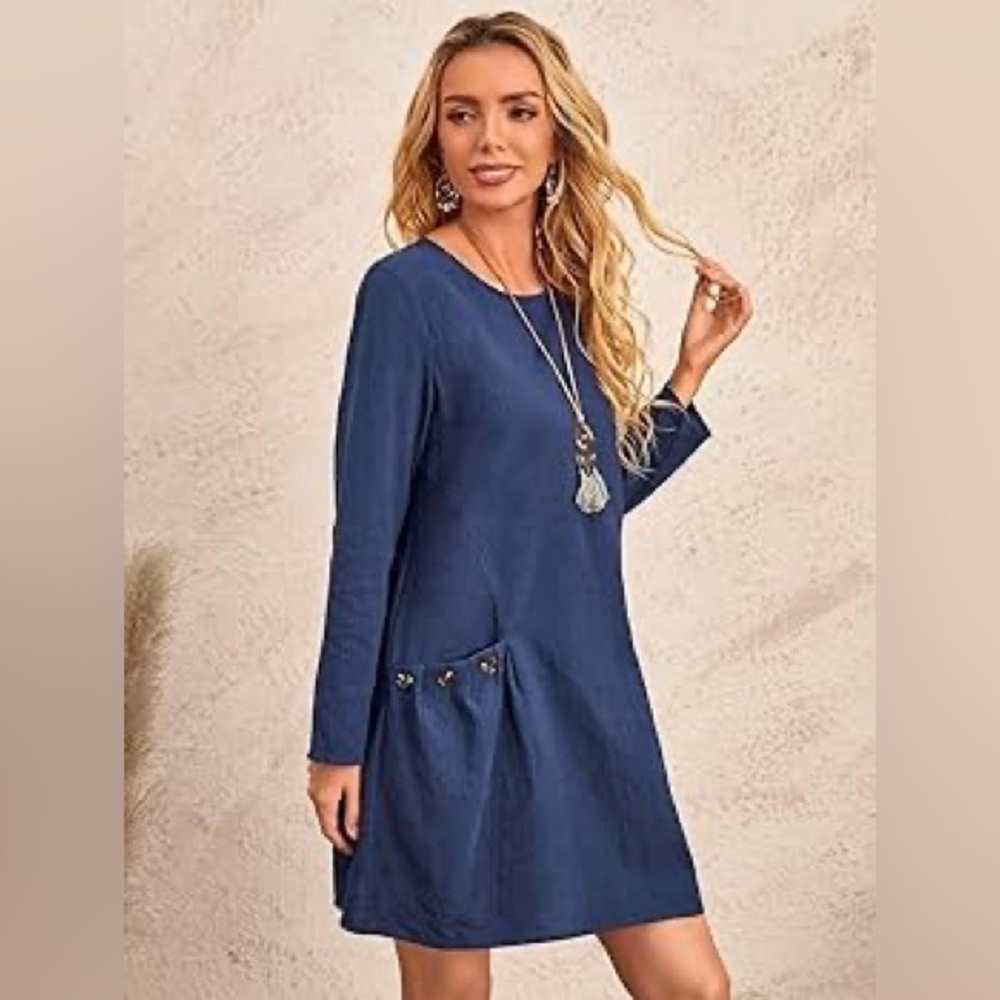 Emery Rose Navy Cotton Long Sleeved Dress Size Extra Large
